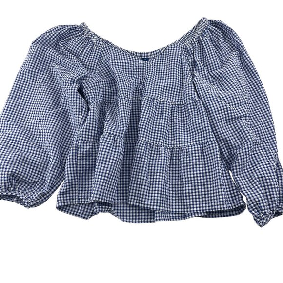 Old Navy Women's Blue Gingham Peasant Blouse size Medium - Picture 1 of 5